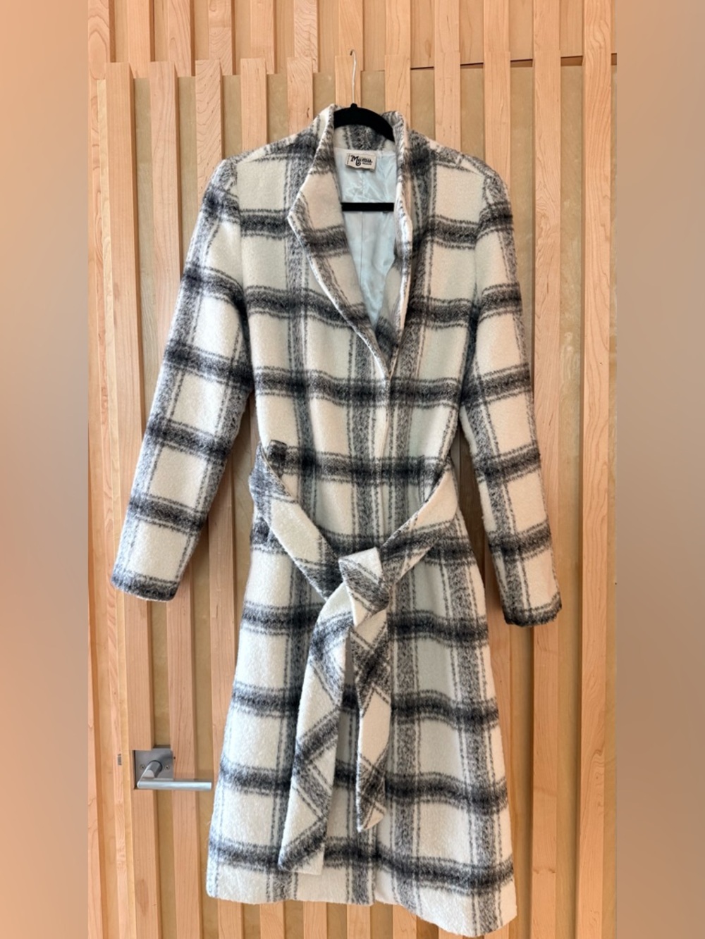 Show Me Your MuMu Ivory and Gray Plaid Belted Coat